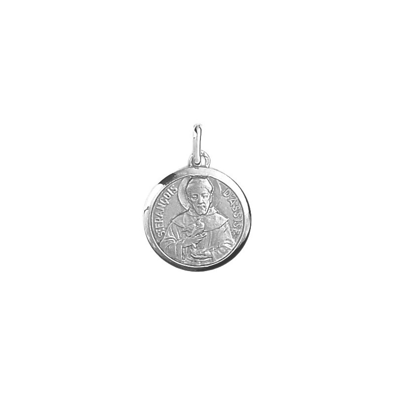 Médaille Saint François d'Assises - 16 mm - Or 9 carats gris - La Petite Française