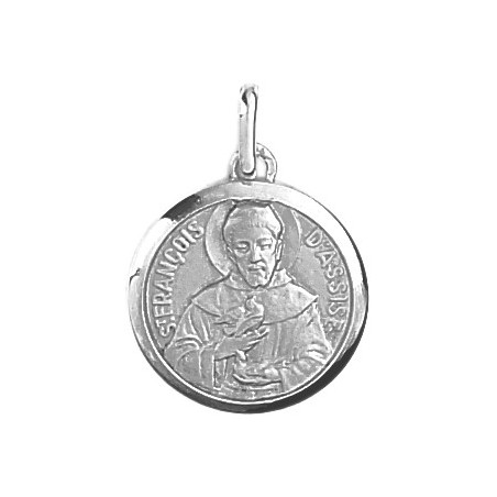 Médaille Saint François d'Assises - 16 mm - Or 9 carats gris - La Petite Française