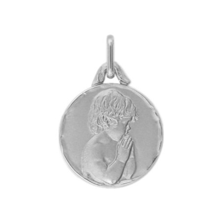 Médaille enfant en prière - 16 mm - Or 9 carats gris - La Petite Française
