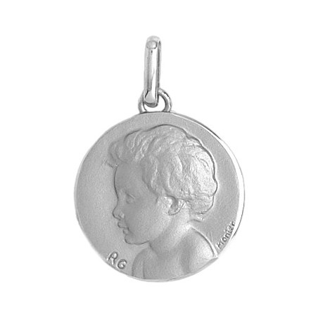 Médaille enfant - 18 mm - Or 9 carats gris - La Petite Française