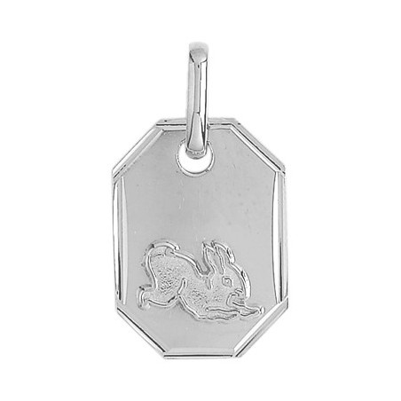 Médaille lapin rectangle Or 9 carats gris - La Petite Française