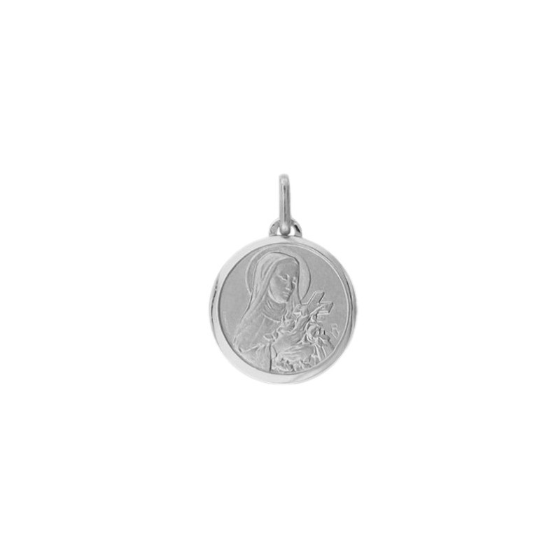 Médaille Sainte Thérèse - 16 mm - Or 9 carats gris - La Petite Française