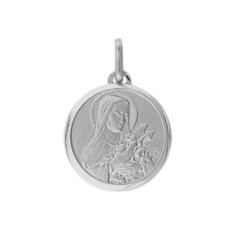 Médaille Sainte Thérèse - 16 mm - Or 9 carats gris - La Petite Française