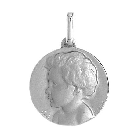 Médaille enfant - 14 mm - Or 9 carats gris - La Petite Française