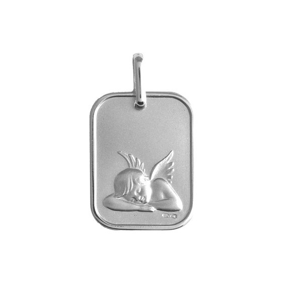 Médaille ange endormi rectangulaire Or 9 carats gris - La Petite Française