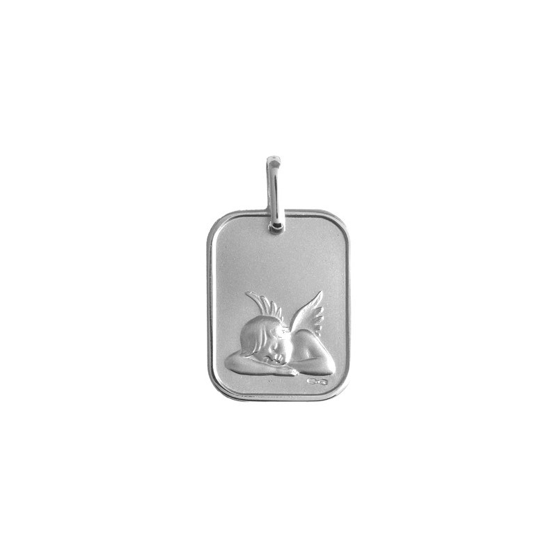 Médaille ange endormi rectangulaire Or 9 carats gris - La Petite Française