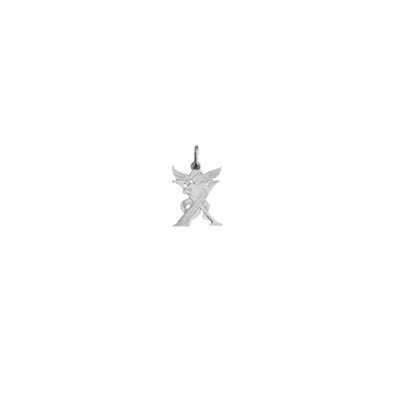 Pendentif ange lettre X Or 9  carats gris - La Petite Française