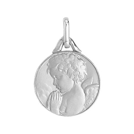 Médaille ange en prière - 15 mm - Or 9 carats gris - La Petite Française