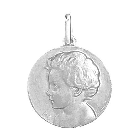 Médaille enfant - 20 mm - Or 9 carats gris - La Petite Française