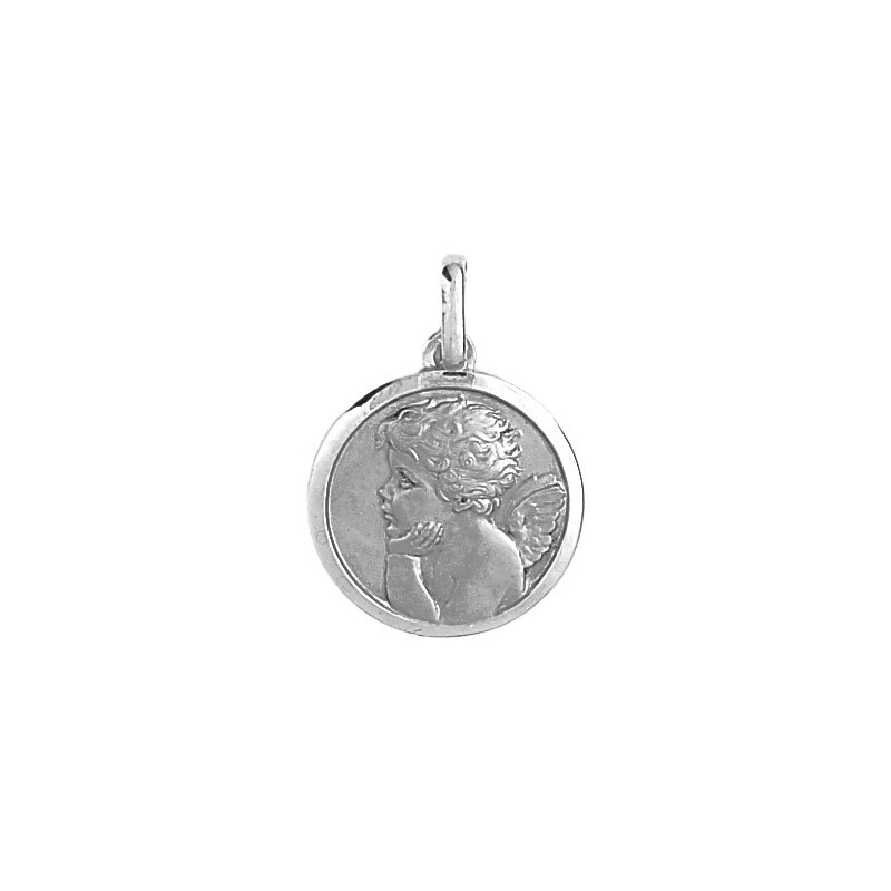 Médaille ange rêveur - 20 mm - Or 9 carats gris - La Petite Française
