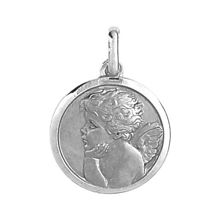 Médaille ange rêveur - 20 mm - Or 9 carats gris - La Petite Française