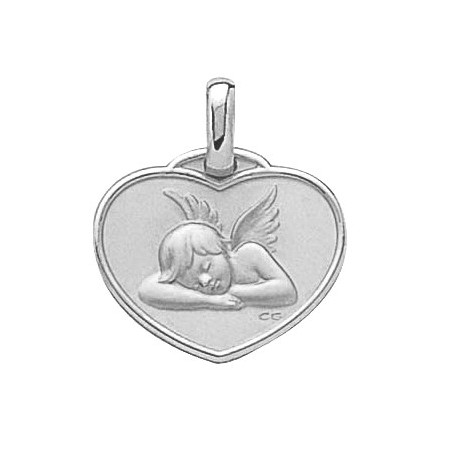 Médaille ange Raphaël coeur Or 9 carats  gris - La Petite Française