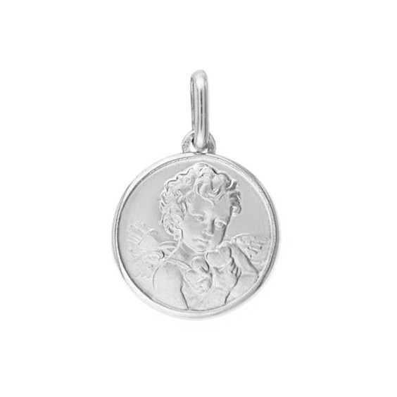 Médaille ange Cupidon - 18 mm - Or 9 carats gris - La Petite Française