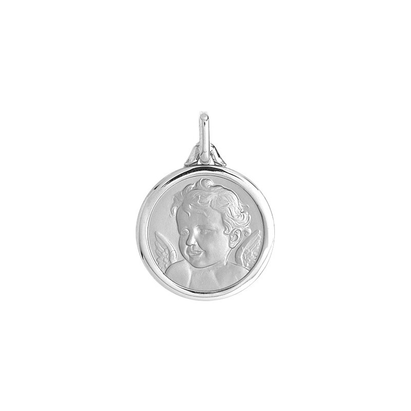 Médaille ange - 21 mm - Or 9 carats gris - La Petite Française