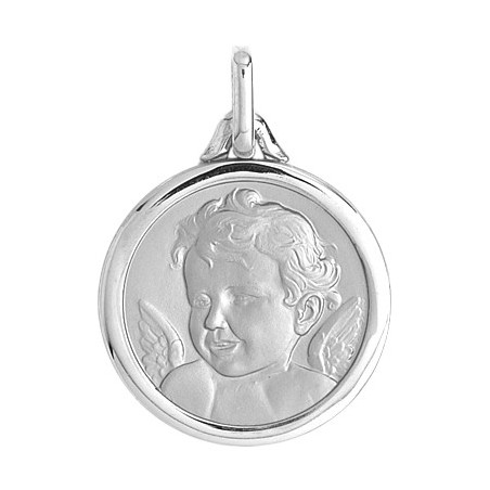 Médaille ange - 21 mm - Or 9 carats gris - La Petite Française