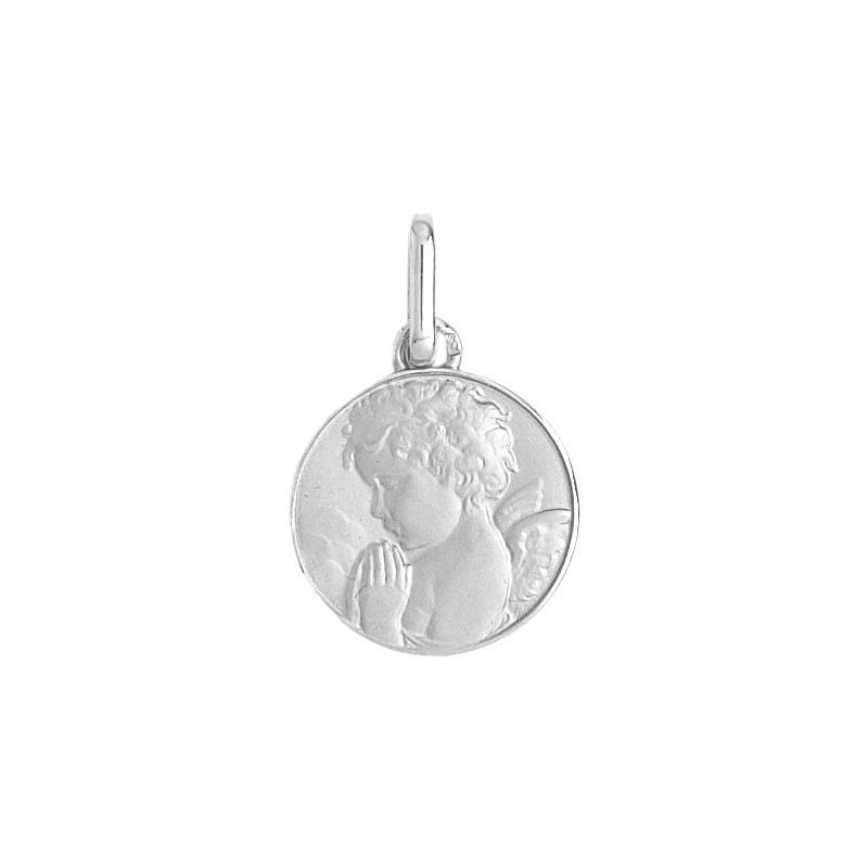 Médaille ange en prière - 13 mm - Or 9 carats gris - La Petite Française