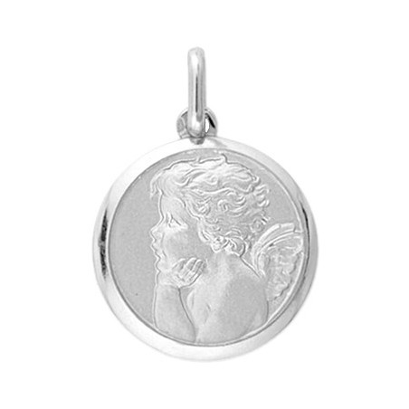 Médaille ange rêveur - 16 mm - Or 9 carats gris - La Petite Française