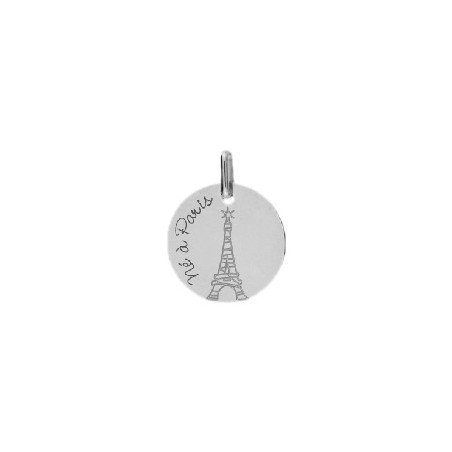 Médaille né à Paris et tour Eiffel Or 9 carats gris - La Petite Française