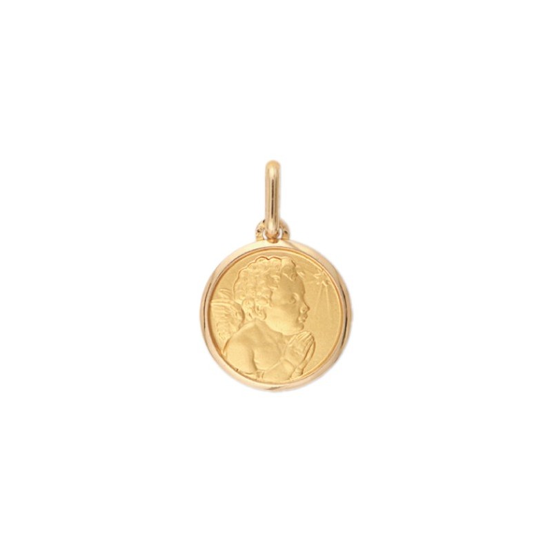 Médaille ange en prière étoile - 16 mm - Or 9 carats jaune - La Petite Française
