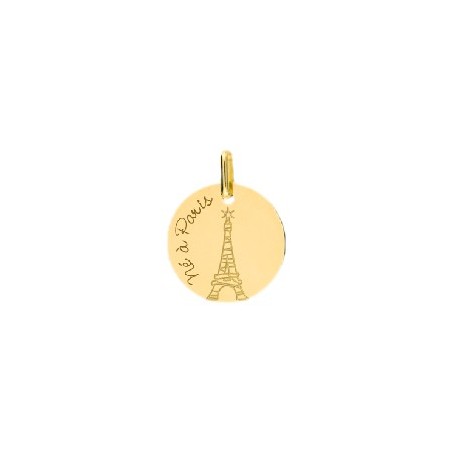 Médaille né à Paris et tour Eiffel Or 9 carats jaune - La Petite Française