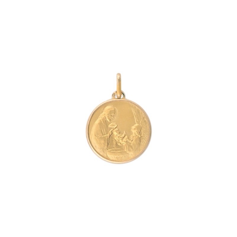 Médaille le baptême - 16 mm - Or 9 carats jaune - La Petite Française