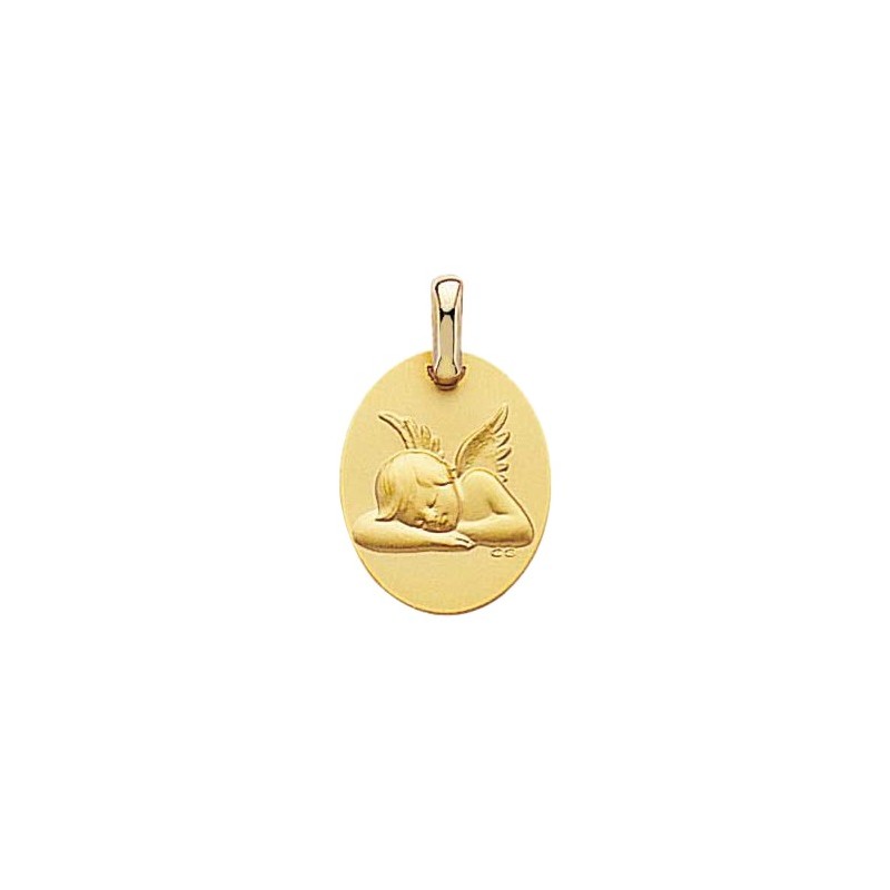 Médaille ovale ange endormi Or 9 carats jaune - La Petite Française