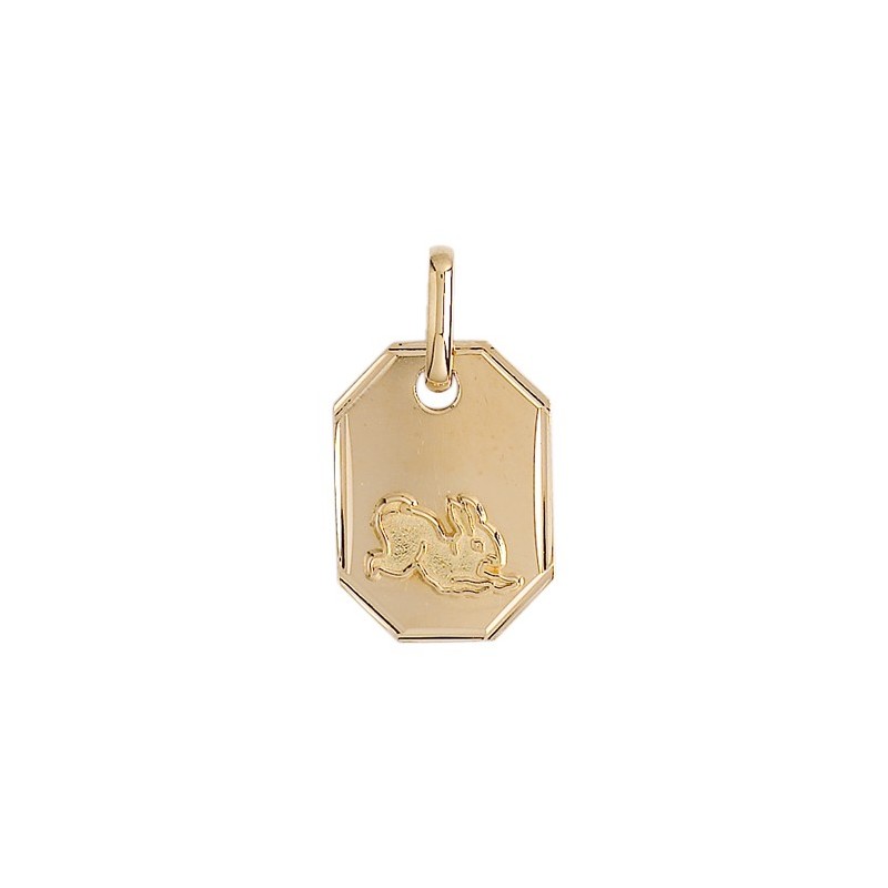 Médaille lapin rectangle Or 9 carats jaune - La Petite Française
