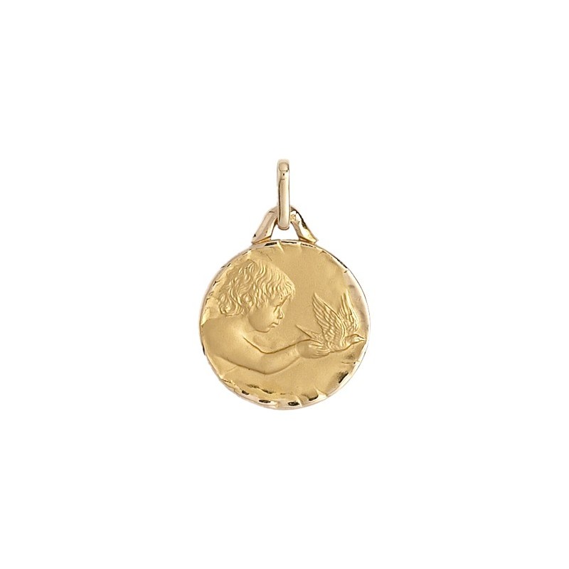 Médaille enfant à la colombe - 16 mm - Or 9 carats jaune - La Petite Française