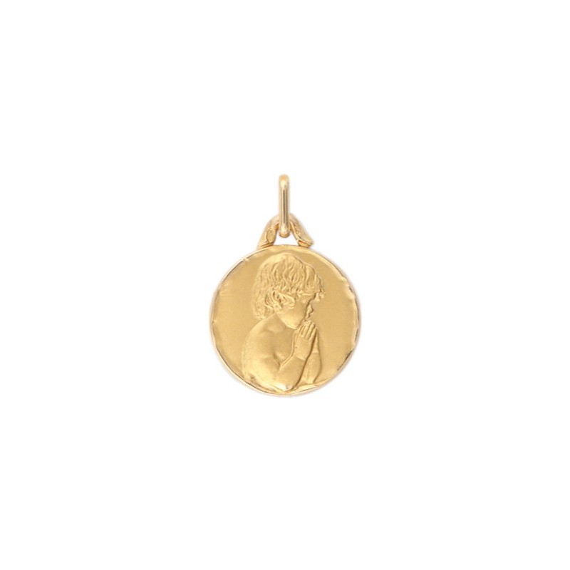 Médaille enfant en prière - 16 mm - Or 9 carats jaune - La Petite Française