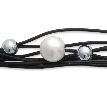 Bracelet perles, cuir et acier