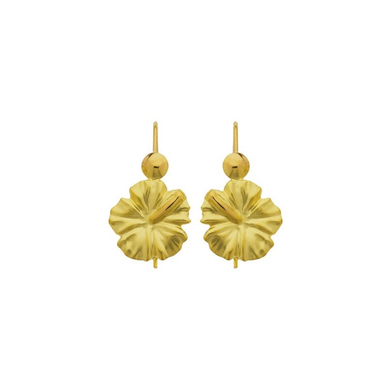 Boucles d'oreilles pendantes fleur hibiscus Or 18 carats - 12 MM - La Petite Française