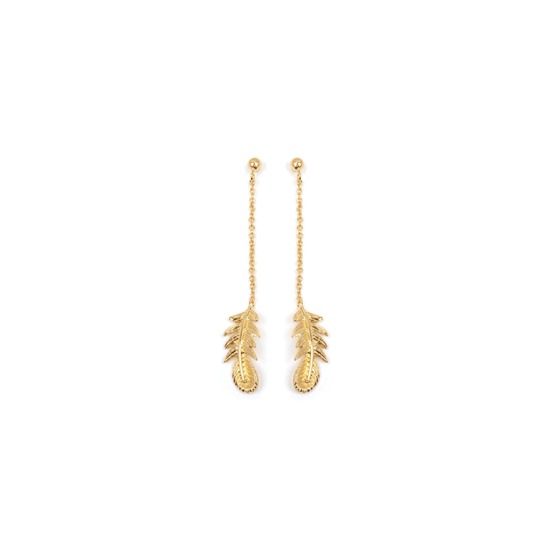 Boucles d'oreilles pendantes plumes plaqué or - La Petite Française