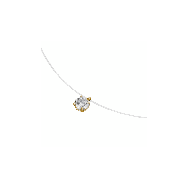 Collier fil nylon diamant 0.20 ct GSI1 et Or 18 carats jaune - La Petite Française