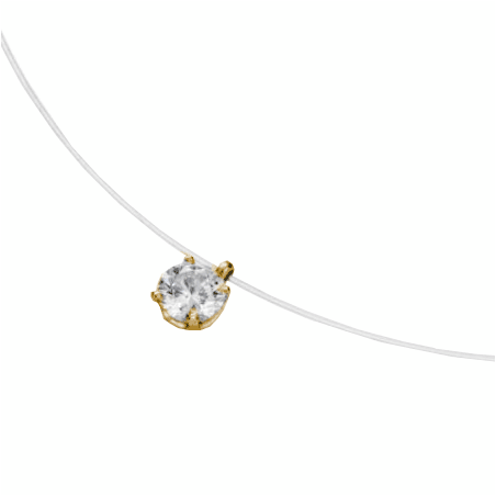 Collier fil nylon diamant 0.20 ct GSI1 et Or 18 carats jaune - La Petite Française