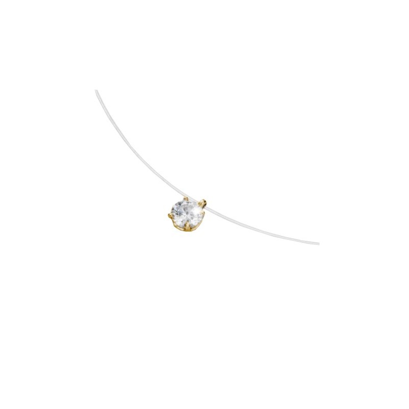 Collier fil nylon diamant 0.10 ct GSI1 et Or 18 carats jaune - La Petite Française