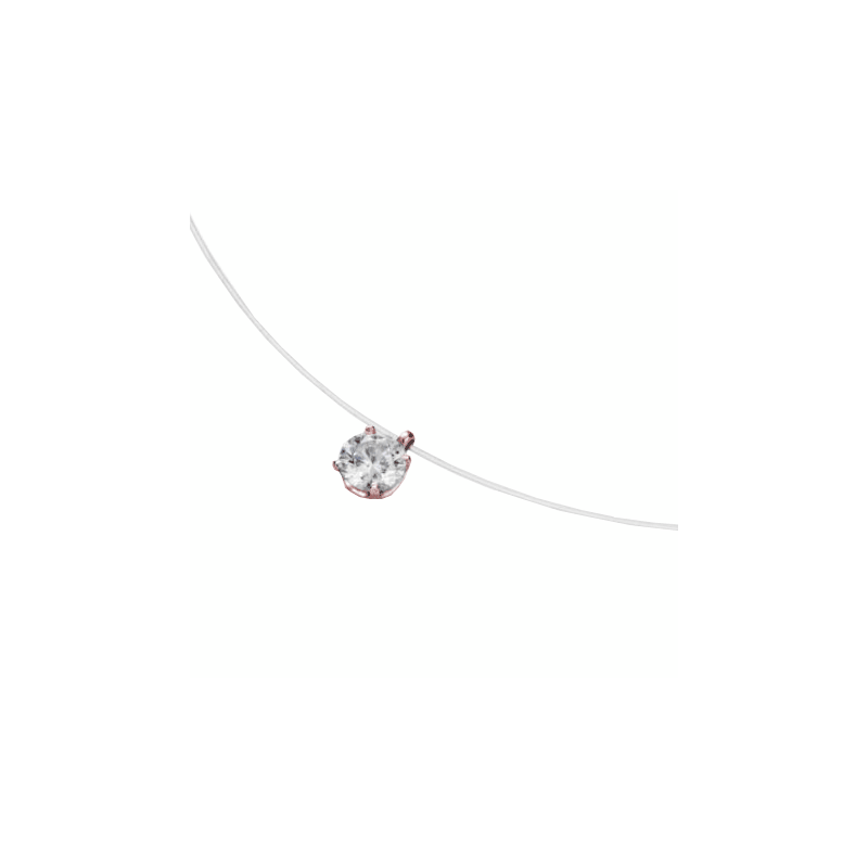 Collier fil nylon diamant 0.15 ct GSI1 et Or 18 carats rose - La Petite Française