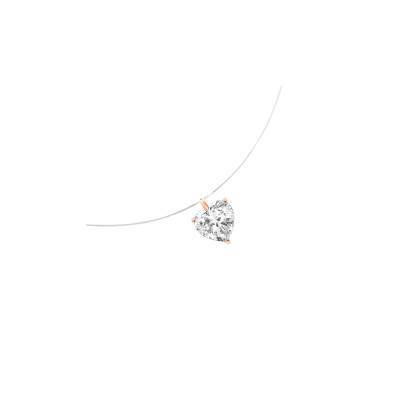 Collier fil nylon diamant coeur 0.25 ct GSI1 et Or 18 carats rose - La Petite Française