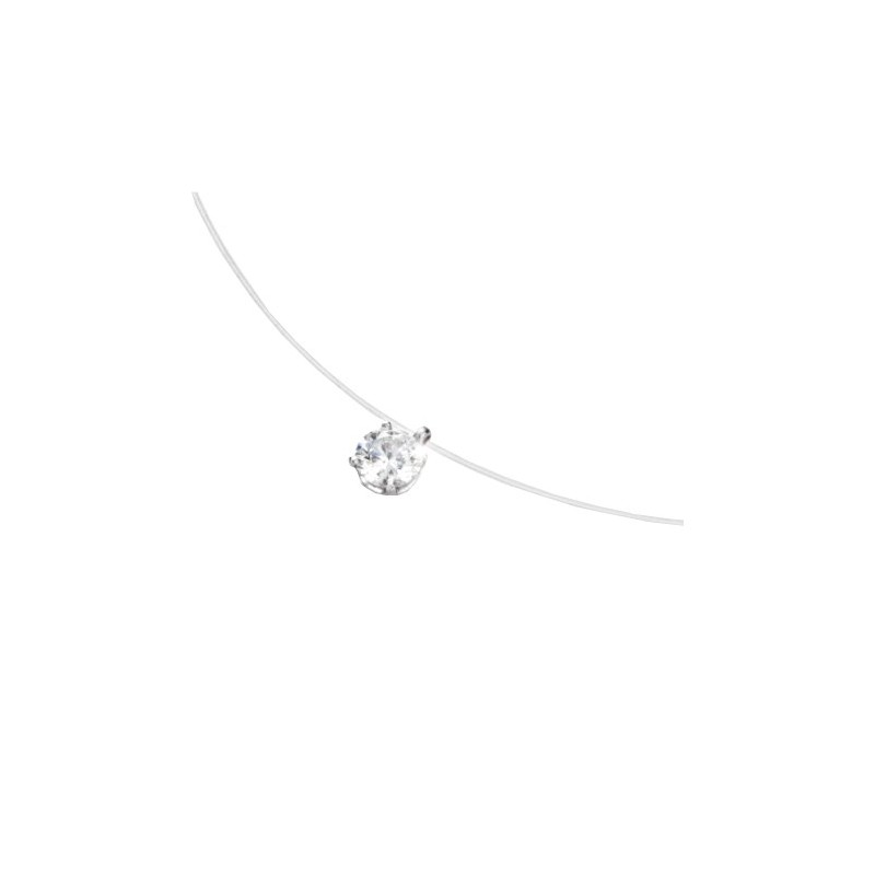 Collier fil nylon diamant 0.15 ct GSI1 et Or 18 carats gris - La Petite Française