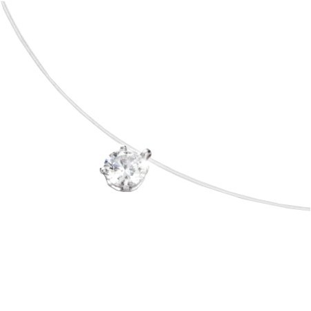 Collier fil nylon diamant 0.15 ct GSI1 et Or 18 carats gris - La Petite Française
