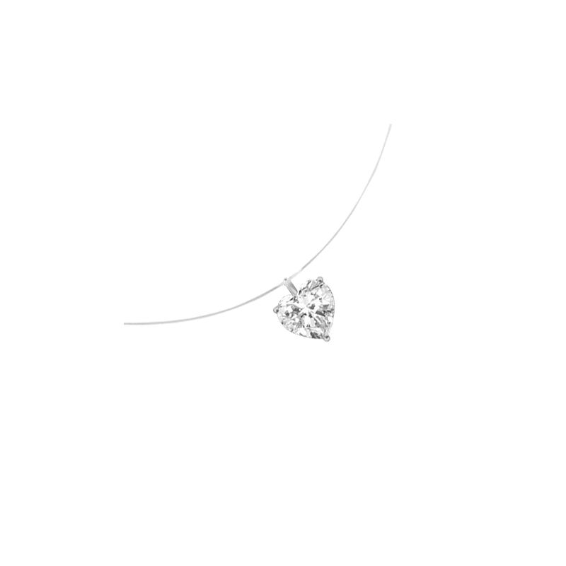 Collier fil nylon diamant coeur 0.25 ct GSI1 et Or 18 carats gris - La Petite Française