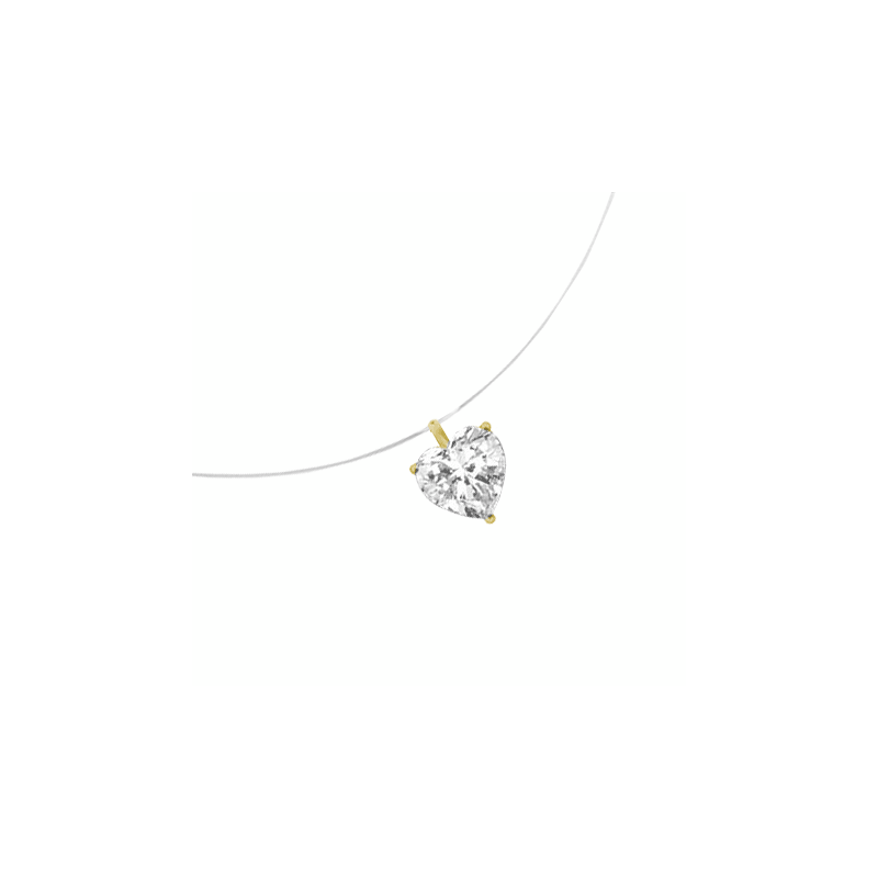 Collier fil nylon diamant coeur 0.25 ct GSI1 et Or 18 carats jaune - La Petite Française