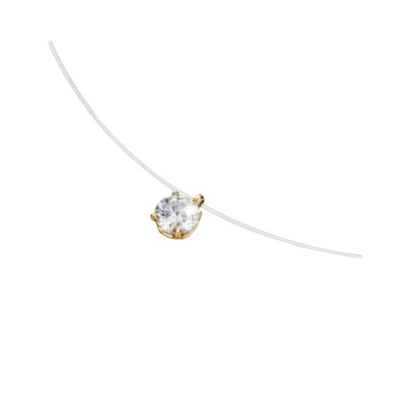 Collier fil nylon diamant 0.15 ct GSI1 et Or 18 carats jaune - La Petite Française