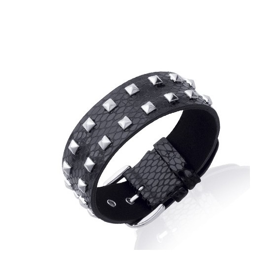 Bracelet de force clous cuir noir et acier - La Petite Française