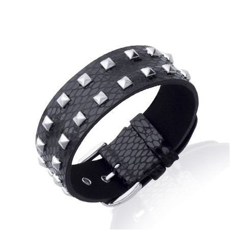 Bracelet de force clous cuir noir et acier - La Petite Française