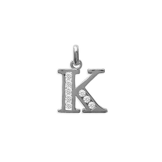 Pendentif initiale K argent et zirconiums