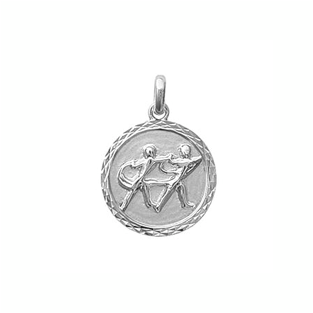 Pendentif gémeaux rond ciselé argent - La Petite Française