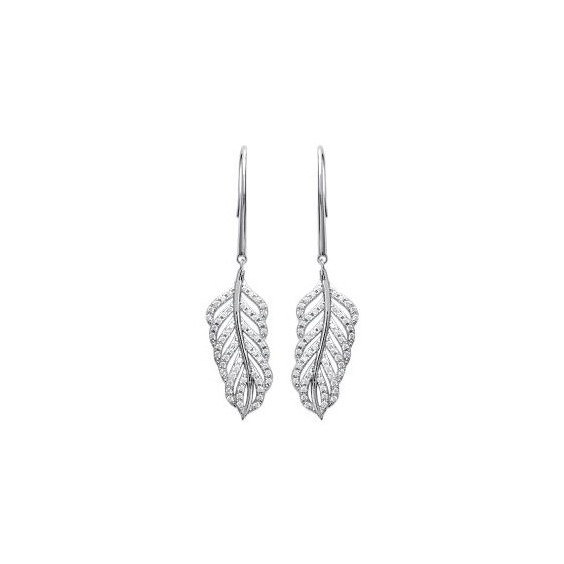 Boucles d'oreilles plume argent et zirconiums blancs - La Petite Française