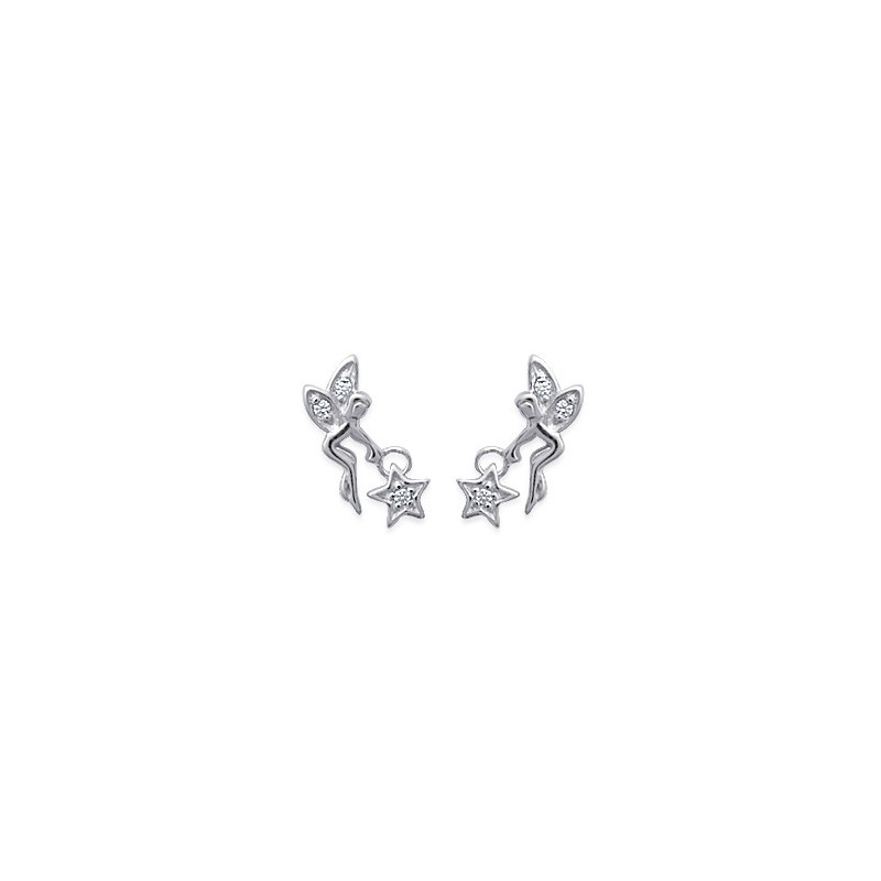 Boucles d'oreilles fée avec étoile argent et zirconiums - La Petite Française