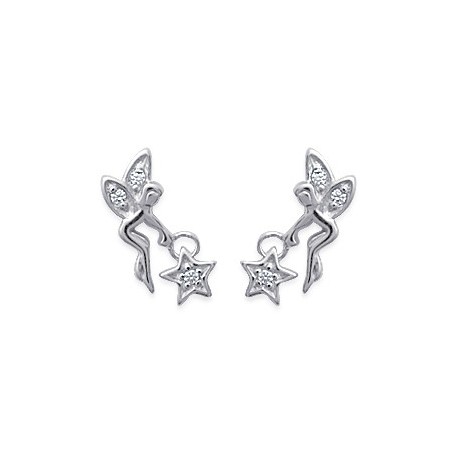 Boucles d'oreilles fée avec étoile argent et zirconiums - La Petite Française