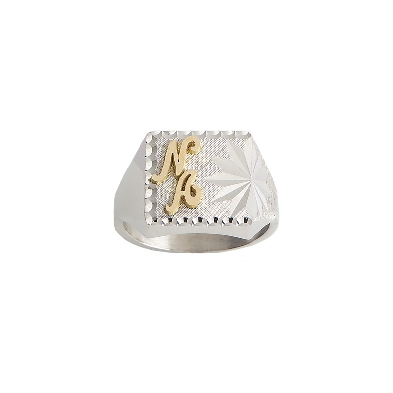 Chevalière Aldinien argent, initiales Or 18 carats jaune - La Petite Française
